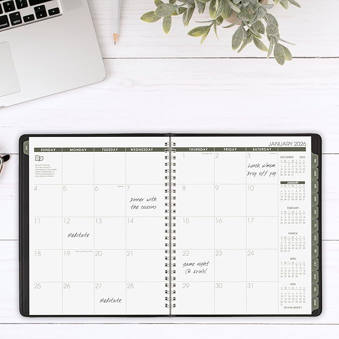 AT-A-GLANCE 2026 Planner, Monthly, 7" x 8.75", Medium, Recycled, Black (70120G0526)