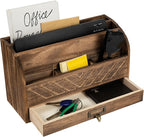 VERGOODR Solid Wooden Desk Drawer Organizer Desktop File Sorter,Desktop Mail Organizer with Handle For Office Supplies,Office Desk Accessories & Workspace Organizers for Home Organization (Brown)