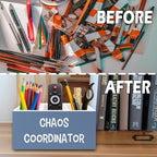 XPH Chaos Coordinator Blue Pen Pencil Holder Organizer for Desk, Thank You Gifts for Women Men Coworkers Boss Leader Manager, Appreciation Gifts Wooden Box Sign for Office Tabletop Decorations
