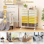 Happygrill 20-Drawer Organizer Cart Tools, Mobile Utility Storage Cart with Removable Drawers & Lockable Wheels, Rolling Storage Cart with wheels for Home Office School (Yellow, Beige & Grey)