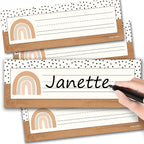 Desk Name Tags for Classroom -25 Student Name Plates for Classroom Kindergarten, Preschool, 1st, 2nd & 3rd Grade, 9x3 Teacher Nameplates for Student Desks & Cubbies, Boho Nametags