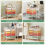LDAILY 12 Drawer Rolling Storage Cart, Rolling Cart with Drawers for Classroom, Art Supply Craft Organizer on Wheel with Metal Frame & Handles for Home Office School (Macaron, 12 Drawer Left-Right)