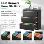 Pataku Metal Lateral File Cabinet with Lock, Steel Lateral Filing Cabinet 3 Drawer, Locking Office Home Wide Organization File Cabinet for Hanging Files Letter/Legal/F4/A4 Size(3Drawer/Black)