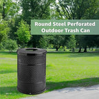 Zedfire 32 Gallon Perforated Waste Bin with Flat Lid, Steel Outdoor Heavy-Duty Commercial Trash Can, Round Recycle Container, Durable Garbage Can for Parks, Municipalities, Parking, Schools