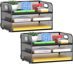 MINDEPOT 3-Tier Paper Letter Organizer Tray with Handle, Mesh Desk File Organizer for Office, Home, School - 2 Pack, Black