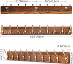 SKOLOO Coat Rack Wall Mounted - 38.6" Long, Wooden, Heavy Duty, Rustic Coat Hooks for Wall, Coat Rack with 10 Triple Hooks for Hanging Clothes, Jacket, Hat(Brown & Retro Red)