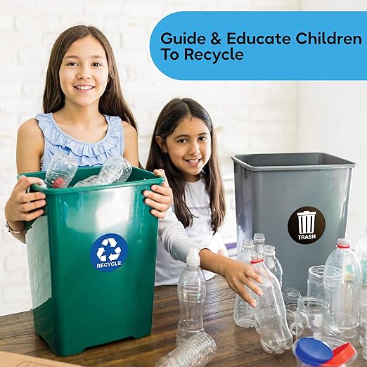 Recycle Stickers for Trash Bins - Perfect Recycling Sticker for Trash Can - 2 Pack - 5" x 5" Decal Logo - Ideal Label Sign for Home or Office Refuse Bin - Suitable for Indoor/Outdoor use