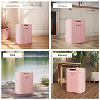 Ypati Handwoven 4 Gallon Rattan Trash Can with Lid, Boho Style Decorative Indoor and Outdoor Trash Bin with Shelf, Waste Basket for Bathroom, Patio, Study, with Trash Bags, Macaron Pink, Eureka