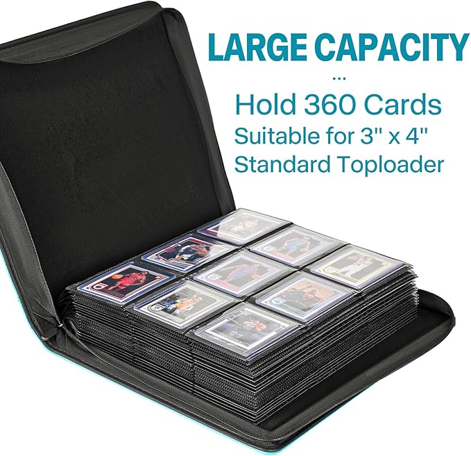 Sibonic 9 Pocket TopLoader Binder, Holds 360 3”x4” Toploader Hard Cases, Sleeves Card Collection Binder, 20 Double Sided Pages, Compatible with Trading & Sports Holder - Mint Green