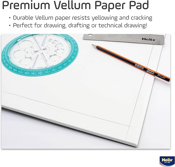 Helix - 100% Rag Vellum Paper Pad - 11 Inch x 17 Inch - 50 Sheet Pad - Acid-Free - Drafting, Art, Sketching and Tracing