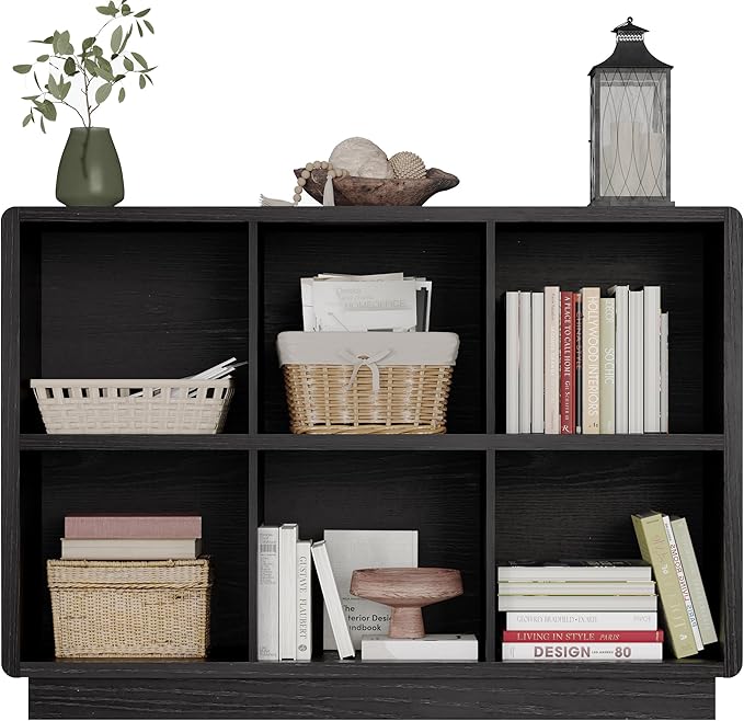 ChooChoo 6 Cube Storage Organizer, Wooden Bookcase with Storage, Cube Storage Bookshelf for Bedroom and Home Office, Black