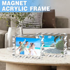 Aheroi 4x6 Acrylic Picture Frames, 3 Pack Clear Scalloped Acrylic Photo Frame Freestanding Magnetic Picture Frames for Desktop, Transparent Thickened Double Sided Picture Holder, Exclusive Shape Design