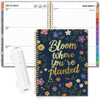 SUNEE 2026 Weekly and Monthly Planner - from January 2026 - December 2026, Daily Agenda Planner with Monthly Tab, Flexible Cover, Note Pages, Pockets, Bookmark, Spiral Binding, Navy Flower, 8.5"x11"