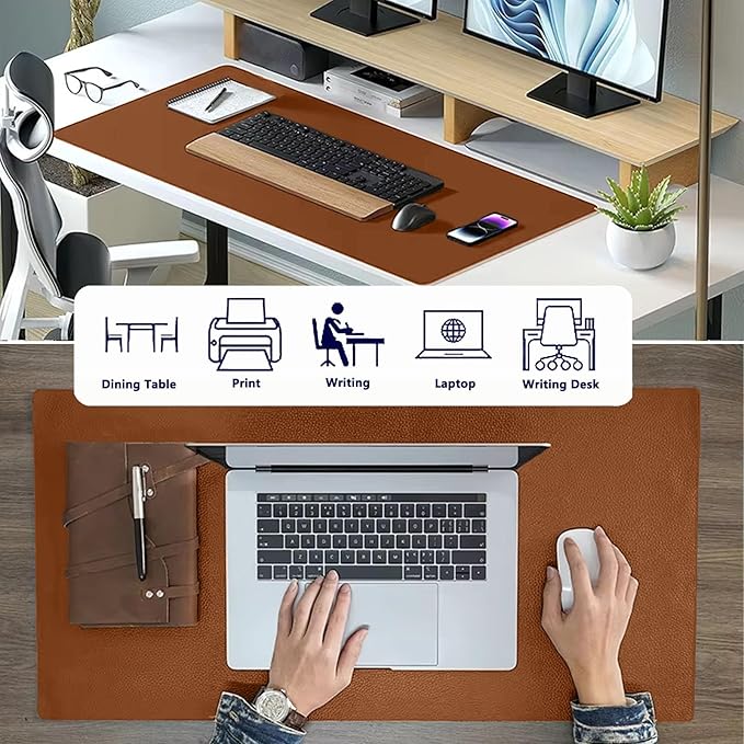 PU Leather Desk Pad Protector Gaming Mouse Pad Non Slip Desk Mat for Keyboard and Mouse Waterproof Desk Writing Pad for Office and Home Desk Accessories(Brown, 23.6 * 11.8)