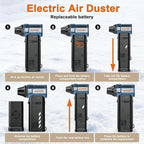 JUFINX Air Duster -250000RPM- Snow Blower, Replaceable Batteries 2pcs,Long Life-mini Blower, 3-Gear Adjustable- Electeic Air Duster for Keyboard,PCs,Outdoors,Snow,Leaves,Car Cleaning (2*Batteries)