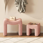 ZYKZYK Ottoman Set of 2, Plush Velvet Vanity Seats with Modern Foot Rest, Backless Stool Pair for Bedroom, Living Room & Makeup Dressing Table (2-in-1) Pink