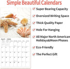 2026 Wall Calendar,Calendar 2026, November 2025 - December 2026, Wall Calendar Seashells, 12" x 24" Opened,Full Page Months Thick & Sturdy Paper for Calendar Organizing & Planning
