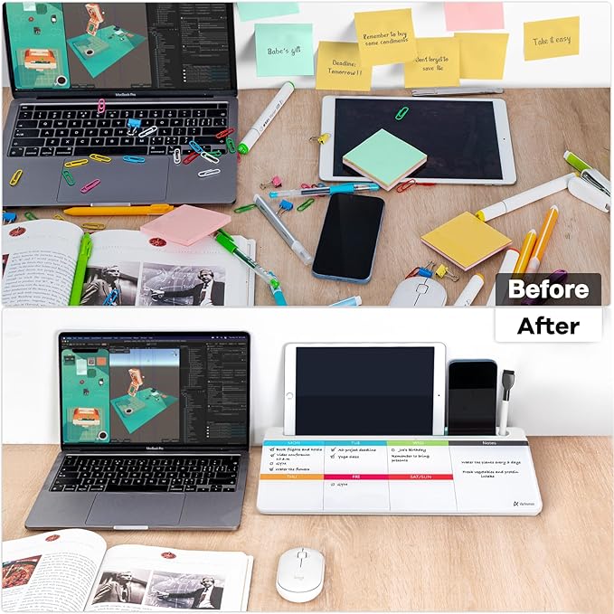Varhomax Glass Weekly Dry Erase Desk White Board, Desktop to Do List Planner Whiteboard Calendar with Storage Caddy Memo for Home and Office, Colorful