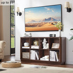 Joaxswe 8 Cube Bookcase, 52" Long Horizontal Book Shelf w/Curved Edge, Floor Standing 2-Tier Cubby TV Stand Bookshelf with Wooden Base, Farmhouse Low Storage Cabinet for Living Room, Office, Walnut