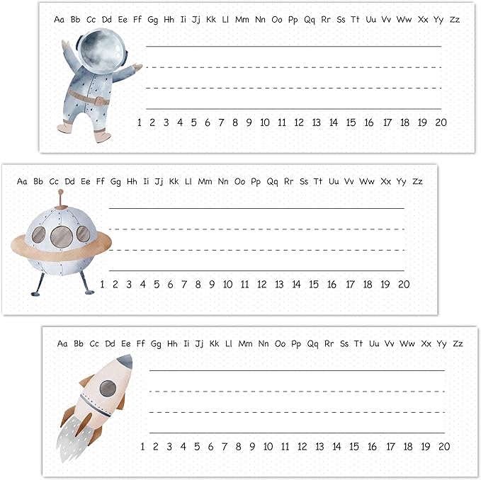 Space-Themed Students Name Tags (30 Pack) - Astronaut & Rocket Designs - Classroom Desk Decor