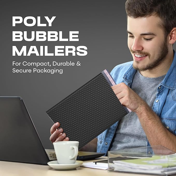 Black 10.5x16 Inch Large Poly Bubble Mailers #5 | Padded Envelopes with Self Seal | Air Lined Cushioned Bubble Mailer | Usable Size 10.5x15 | 200 Pack Bulk | Lightweight shipping Bags