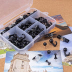 Black Push Pins Set, 5 Styles 140-count Thumb Tacks Map Pins, Steel Point and Dark Plastic Head Pushpins Black Thumbtacks for Cork Board Bulletin Boards (Black-140pcs)