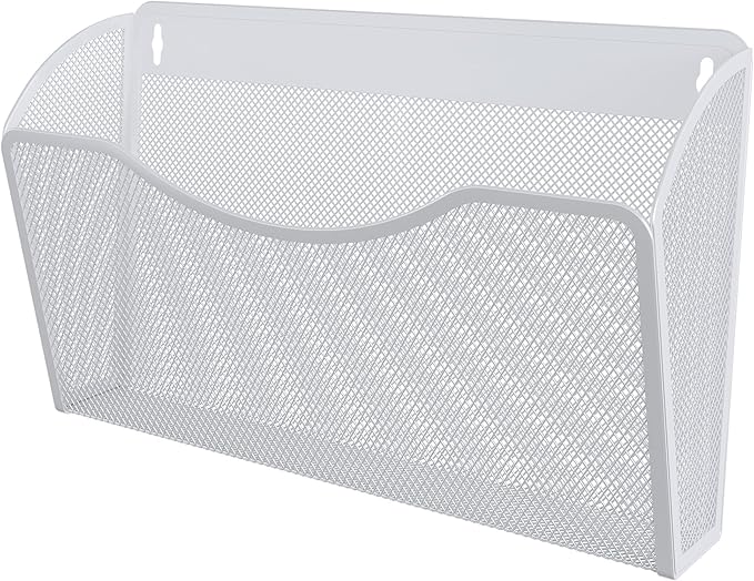 EasyPAG Single Pocket Wall File Organizer, Mesh Hanging File Folder Organizer for Letter/A4 Size Folders, Wall Mounted Vertical Mail Holder for Paperwork, Office, Home, School, White