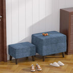 FAGAGA Storage Ottomans with Adjustable Cover, BOGO, Soft Step Stool, Footrest and Seat, Ottoman Foot Rest Set for Living Room, Bedroom, Dorm, Blue