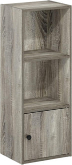 Furinno LUDER Book Shelf, 3-Tier Modern Bookshelf, Bookcase with 1 Door Storage Cabinet, 9.3 x 12 x 31.5, for Living Room, Bedroom, Home Office, French Oak
