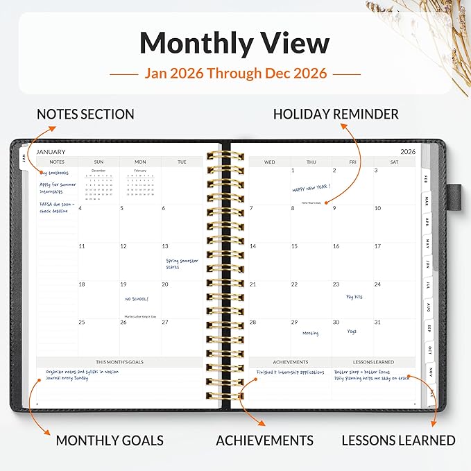 SUNEE 2026 Planner 5.9" x 8.3" – Dated Productivity Planner for Time Management - Daily,Weekly & Monthly Planner to Achieve Goals - Planner 2026 dated from January 2026 – December 2026,Black