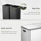 EKO EcoCasa Plus 2 x 10.6 Gal Dual Recycling Trash Can for Kitchen, Large Stainless Steel Step-On Garbage Can with Soft-Close Lids, Odor-Proof and Fingerprint-Resistant, Removable Buckets with Handles