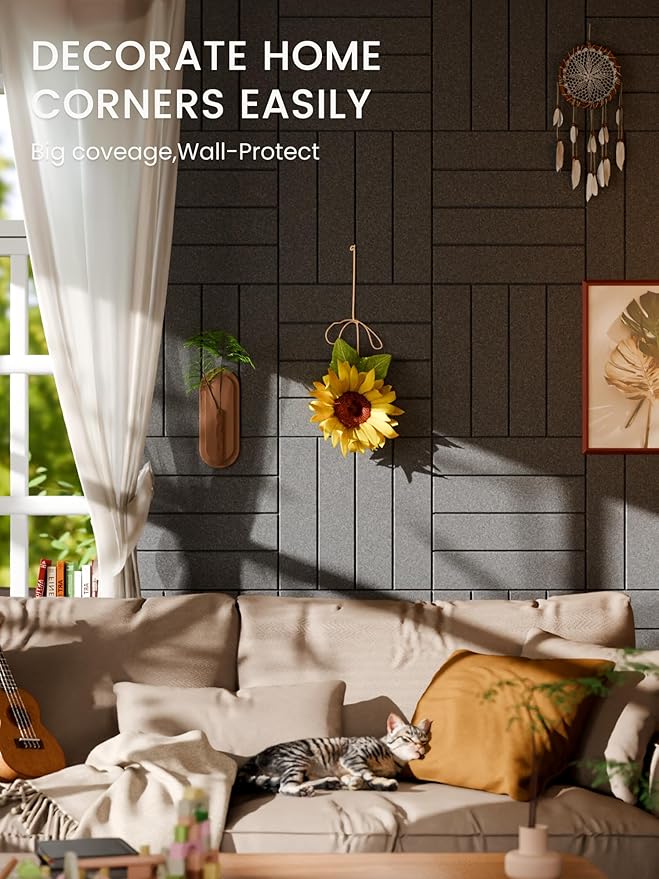 Bumusty Large Cork Board Alternative-36 x24 Felt Bulletin Board Tiles, with 30 Pushpins, 40 Adhesive Tabs, 6-Pack Slat Wall Paneling, Cork Boards for Office Push Pin Board Felt Board-Charcoal Gray