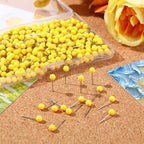 WILLBOND 500 Pack Map Push Pins Map Tacks Small Round Head Push Pins Thumb Tacks for Travel Picture Photo Bulletin Board Wall DIY Craft School Office Home(Yellow,1/6 Inch)
