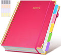 Hardcover Spiral Notebook 8.5"x11" Journal with Removable Dividers Tabs, 300 Pages Leather 5 Subject Notebook College Ruled, Large A4 Notebooks for Work School, Lined Journal for Women, A4 Rose