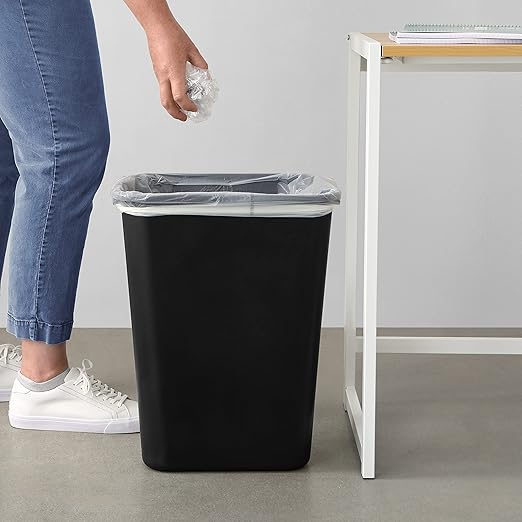 Amazon Basics Trash Can, Rectangular Commercial Office Wastebasket, 10 Gallon (Pack Of 2), Black