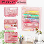 GDINDINFAN Hanging Wall File Organizer 6 Tier Wall Mounted Mail Paper Folder Holder Document Organization Stand, Vertical Desk Magazine Rack for Office Home Cubicle Countertop, Pink