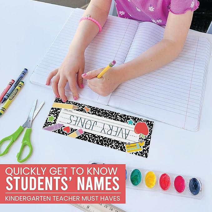 Hadley Designs Desk Name Tags For Classroom -25 Student Name Plates For Classroom Kindergarten, Preschool, 1st, 2nd & 3rd Grade, 9x3 Teacher Nameplates For Student Desks & Cubbies, Apple Nametags