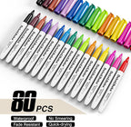 Dabo&Shobo 80 Pack Permanent Markers Assorted Colors, Fine Point, 16 Colors, Works on Plastic, Wood, Stone, Metal and Glass for Doodling, Coloring