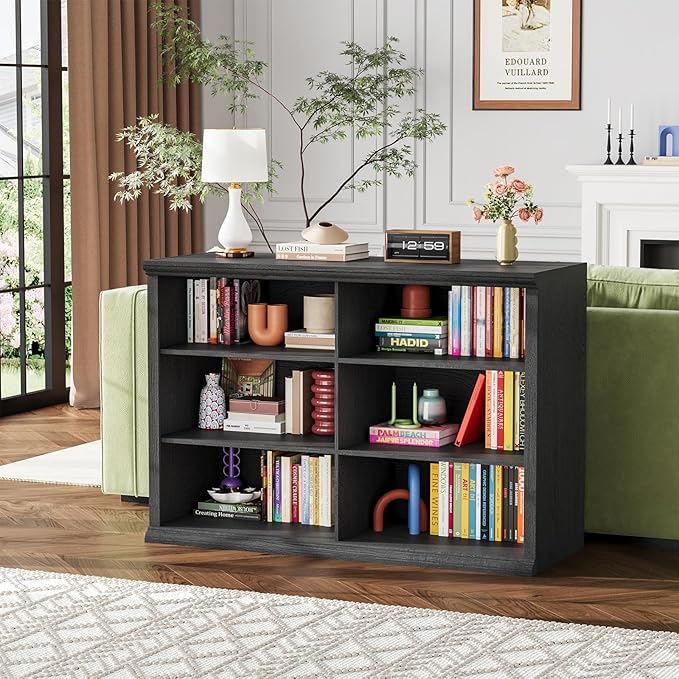 Rresyet 47.2" Wide Bookcase, 3-Tier Bookshelf Open Storage, 37" Tall Floor Standing Indoor Furniture, Book Cases for Home School Library Office Bedroom Kids, Black