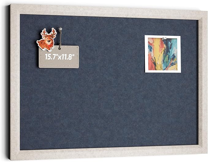 Fluxynara Felt Cork Board Alternative, Felt Bulletin Board 16" x 12" Oatmeal Frame with 8 Adhesive Tabs, Pin Board for Home Office, Classroom, Entryway, Kitchen Wall Decor—Navy Blue