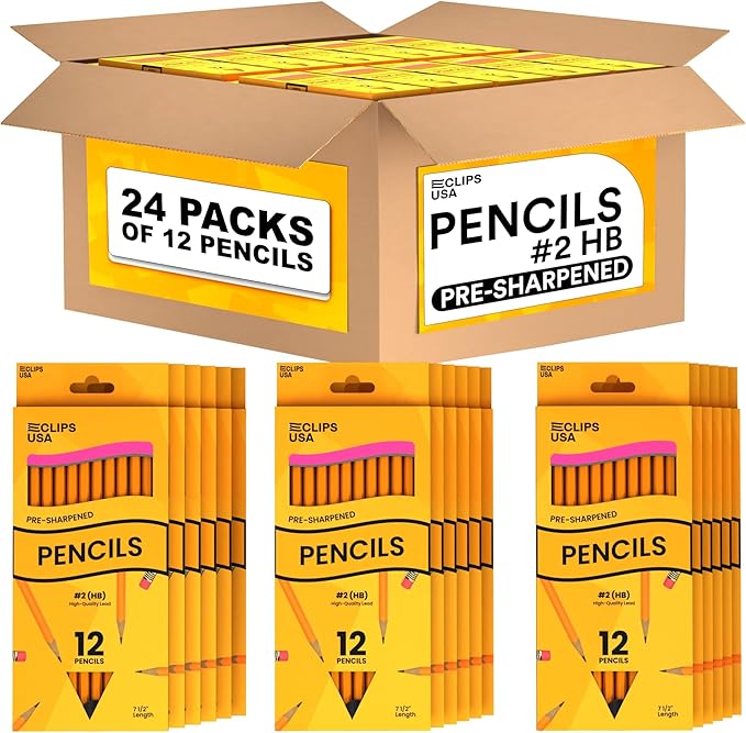 E-CLIPS USA Pencils Bulk Pencils #2 (24 Boxes) Number 2 pencil Pre-Sharpened Pencil Bulk School Supplies Bulk Office Supplies Bulk Box May Vary 12 Pencil Per Box (24 Boxes)