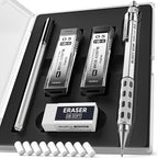 Nicpro Blocky Gear 0.5 mm Mechanical Pencil Set in Case, Metal Pencil with Lead Refills, Eraser for Professional & Adult Art Writing Drafting Drawing