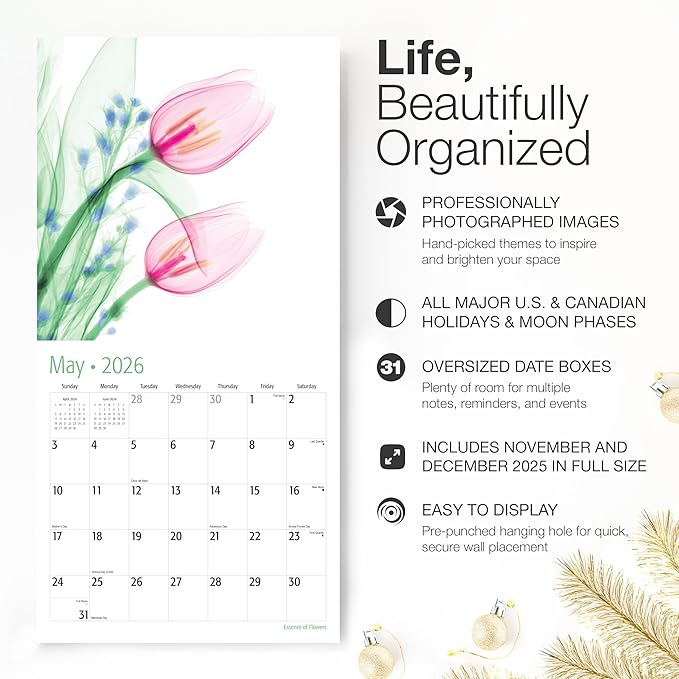 RED EMBER Essence of Flowers 2026 Wall Calendar 12 Month | 12" x 24" Open | Thick & Sturdy Paper | Holiday Gift | Garden Nature Art Calendar 2026