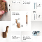Wall Hooks - Set of 4 - Dark Walnut or Light Ash Wood Coat Hooks for Hanging Hat, Purse, Backpack, Bag, Jacket. Modern Farmhouse Decor for Wall and Practical Entryway Hooks (Walnut Wood)
