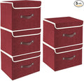 TYEERS Foldable Storage Boxes with Lids 5 Pack Fabric Storage Bins with Lids, Closet Organizers for Clothes Storage, Room Organization, Office Storage, Toys - Red Wine