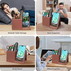 TopMade Wireless Charger with Pen Holder, Multi-functional Desktop Organizer and Storage, Home Office Supplies Desk Accessories, Pencil/Remote Holder with Fast Charging Phone Stand (Brown)