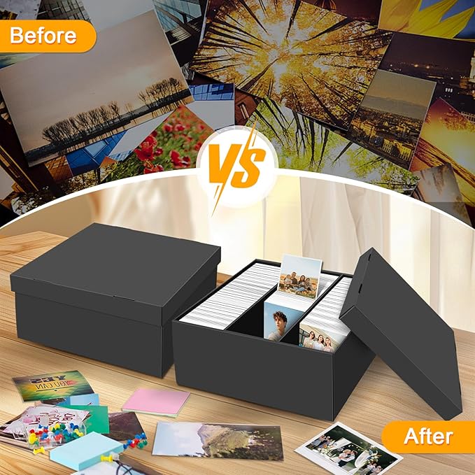 REAQUE 5 Pack Photo Storage Boxes for 4" x 6" Pictures, 3-Compartment Portable Photo Organizer Boxes with Lids, Craft Supply Container for Stickers, Scrapbooking, Stamps, Seeds, Memory Keepsakes