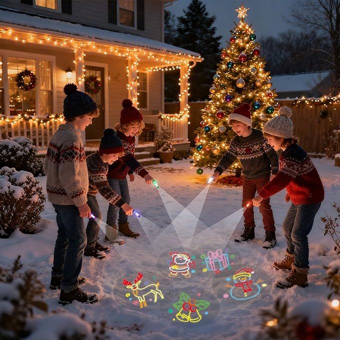 LovesTown 24PCS Christmas Party Favors Flashlights, Glow in The Dark Christmas Toys Bulk LED Light up Finger Lights for Party Decorations Goodie Bags Fillers Classroom Prizes