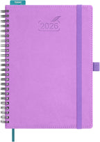 BEZEND 2026 Planner Weekly and Monthly (6" x 8.5" Spiral) Daily Calendar with Hourly Timeslots & Tabs (Jan-Dec) Note & Expenses, Pen Holder, Inner Pocket, Vegan Leather Softcover - Lavender