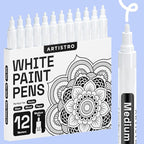 ARTISTRO 12 White Paint Pens for Glass Marking, Rock Painting, Ceramic, Wood, Fabric, Scrapbooking, DIY Craft Making, Coloring - Acrylic Paint Markers Medium Tip 3mm
